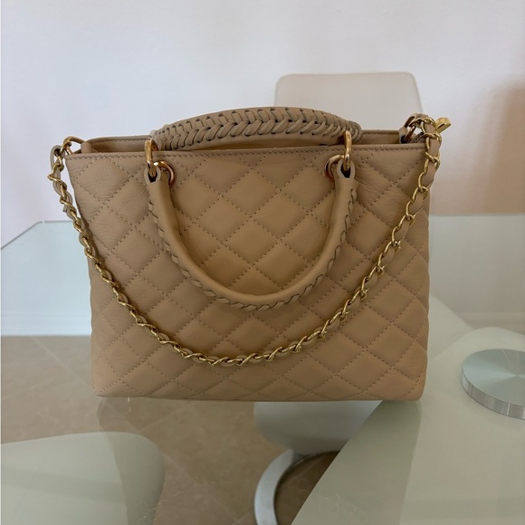 Tan Quilted Leather Shoulder Bag with Gold Chain - Picture 1 of 6